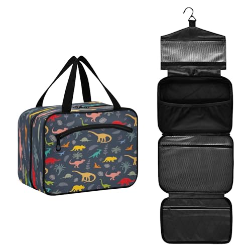 DEHOZO Niedliche Dinosaurier-Palmenblätter-Reise-Kulturbeutel, hängende Make-up-Tasche Organizer für Damen und Herren, tragbare Kosmetiktasche, Waschbeutel für Reiseutensilien, Kosmetikartikel, von DEHOZO