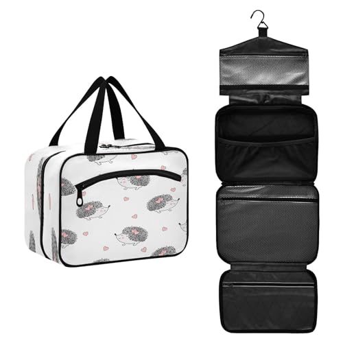 DEHOZO Niedliche Liebe Herz Igel Reise Kulturbeutel, hängende Make-up-Tasche Organizer für Frauen Männer, tragbare Kosmetiktasche Waschbeutel für Reise Essentials Toilettenartikel Kosmetik Pinsel von DEHOZO