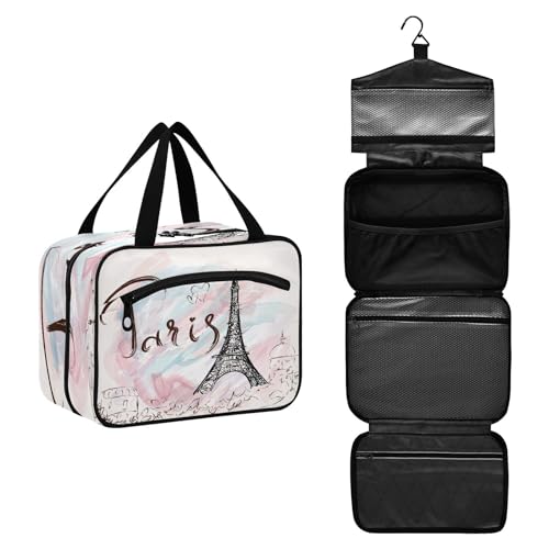 DEHOZO Paris Eiffelturm Abstrakte Kunst Reise Kulturbeutel, hängende Make-up-Tasche Organizer für Frauen Männer, tragbare Kosmetiktasche Waschbeutel für Reiseutensilien Toilettenartikel Kosmetik von DEHOZO