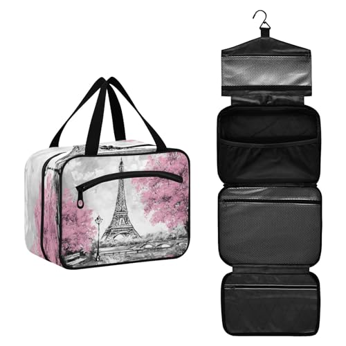 DEHOZO Paris Eiffelturm Kunst Reise Kulturbeutel, hängende Make-up-Tasche Organizer für Frauen Männer, tragbare Kosmetiktasche Waschbeutel für Reiseutensilien Toilettenartikel Kosmetik Pinsel Shampoo, von DEHOZO