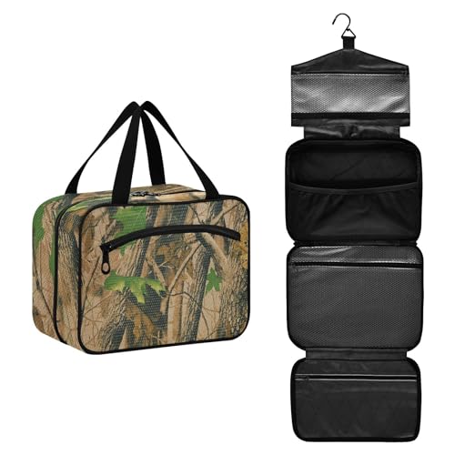 DEHOZO Reise-Kulturbeutel, Baumblätter, Camouflage, zum Aufhängen, Make-up-Tasche, Organizer für Damen und Herren, tragbare Kosmetiktasche, Waschbeutel für Reiseutensilien, Kosmetikartikel, Pinsel, von DEHOZO