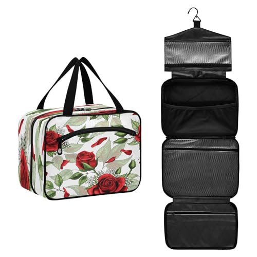 DEHOZO Reise-Kulturbeutel, Motiv: Rosenblüten, hängende Make-up-Tasche, Organizer für Damen und Herren, tragbare Kosmetiktasche, Waschbeutel für Reiseutensilien, Kosmetikartikel, Pinsel, Shampoo, M, von DEHOZO