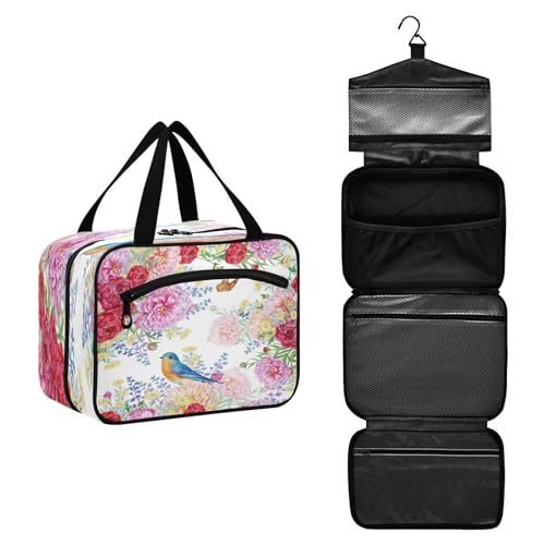 DEHOZO Reise-Kulturbeutel, Motiv: Schmetterling, Vogel, Blume, Blätter, hängende Make-up-Tasche, Organizer für Damen und Herren, tragbare Kosmetiktasche, Waschbeutel für Reiseutensilien, von DEHOZO