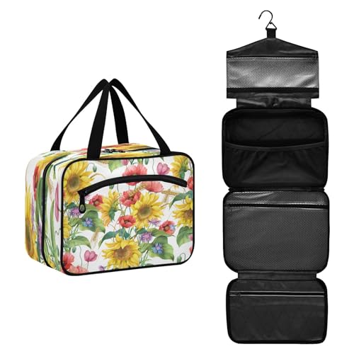 DEHOZO Reise-Kulturbeutel, Sonnenblume, Mohnblume, hängende Make-up-Tasche, Organizer für Damen und Herren, tragbare Kosmetiktasche, Waschbeutel für Reiseutensilien, Kosmetikartikel, Pinsel, Shampoo, von DEHOZO