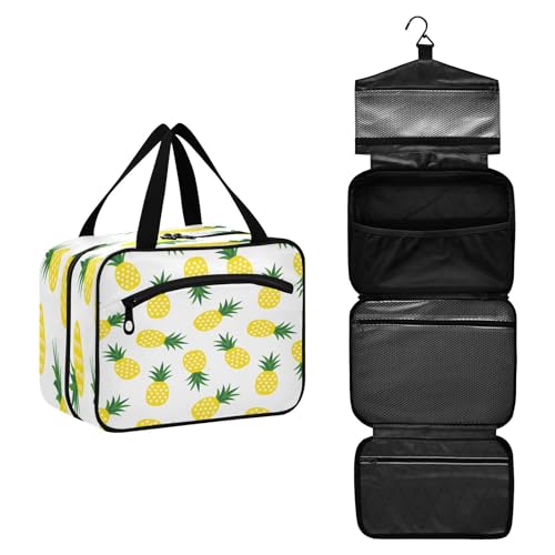 DEHOZO Reise-Kulturbeutel mit Ananas-Muster, hängende Make-up-Tasche, Organizer für Damen und Herren, tragbare Kosmetiktasche, Waschbeutel für Reiseutensilien, Kosmetikartikel, Pinsel, Shampoo, M, von DEHOZO