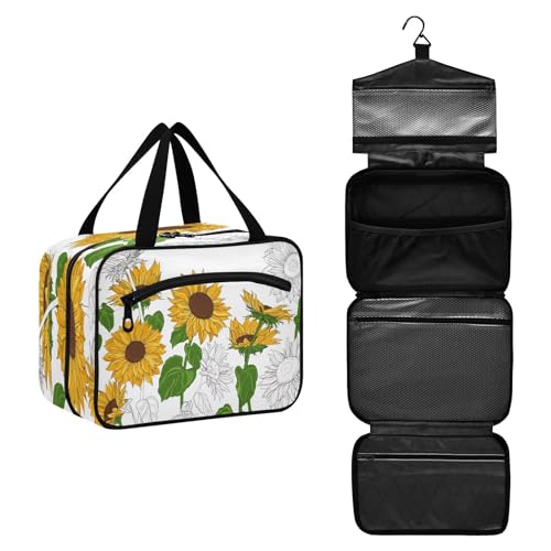 DEHOZO Reise-Kulturbeutel mit Sonnenblumen-Motiv, hängende Make-up-Tasche, Organizer für Damen und Herren, tragbare Kosmetiktasche, Waschbeutel für Reiseutensilien, Kosmetikartikel, Pinsel, Shampoo, von DEHOZO