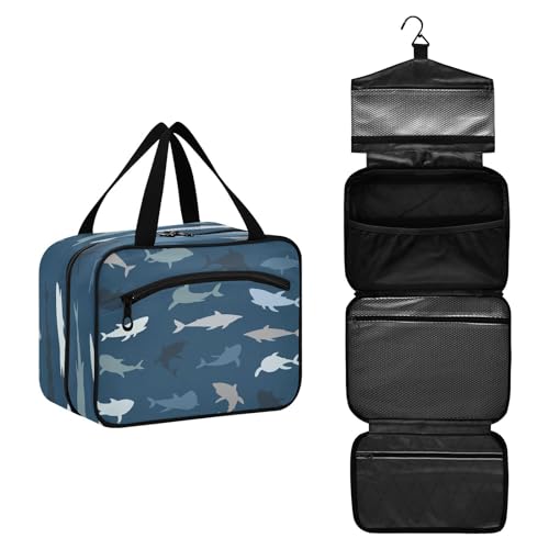 DEHOZO Sea Shark Tier Reise Kulturbeutel, hängende Make-up-Tasche Organizer für Damen Herren, tragbare Kosmetiktasche Waschbeutel für Reiseutensilien, Toilettenartikel, Kosmetik, Pinsel, Shampoo, M, von DEHOZO