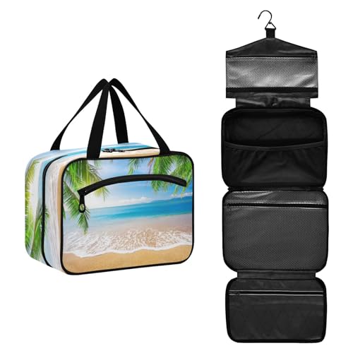 DEHOZO Sea Tropical Beach Palm Tree Travel Culletry Bag, Hanging Makeup Bag Organizer for Women Men, Portable Cosmetic Bag Wash Bags for Travel Essentials Toiletries Cosmetics Brushes Shampoo, M, von DEHOZO