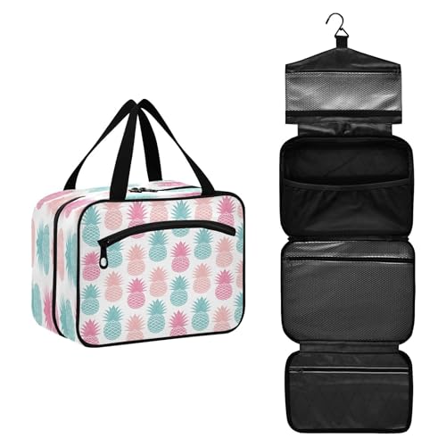 DEHOZO Sommer Obst Ananas Muster Reise Kulturbeutel, hängende Make-up-Tasche Organizer für Frauen Männer, tragbare Kosmetiktasche Waschbeutel für Reise Essentials Toilettenartikel Kosmetik Pinsel von DEHOZO