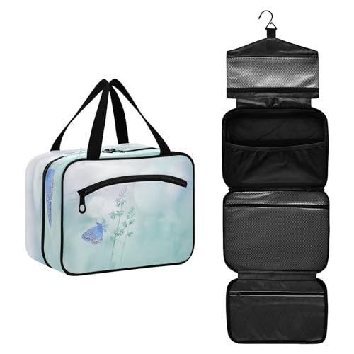 DEHOZO Sommer Schmetterling Pflanzen Reise Kulturbeutel, hängende Make-up-Tasche Organizer für Frauen Männer, tragbare Kosmetiktasche Waschbeutel für Reise Essentials Toilettenartikel Kosmetik Pinsel von DEHOZO