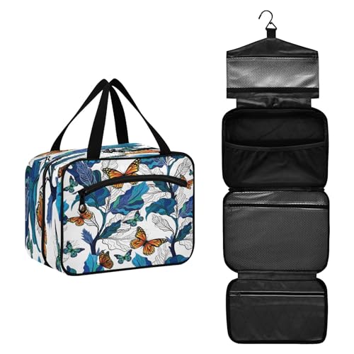 DEHOZO Sommer Schmetterling tropische Blätter Reise Kulturbeutel, hängende Make-up-Tasche Organizer für Frauen Männer, tragbare Kosmetiktasche Waschbeutel für Reise Essentials Toilettenartikel von DEHOZO