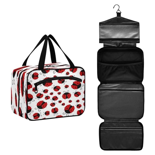 DEHOZO Sommer rote Marienkäfer Tier Reise Kulturbeutel, hängende Make-up-Tasche Organizer für Frauen Männer, tragbare Kosmetiktasche Waschbeutel für Reise Essentials Toilettenartikel Kosmetik Pinsel von DEHOZO