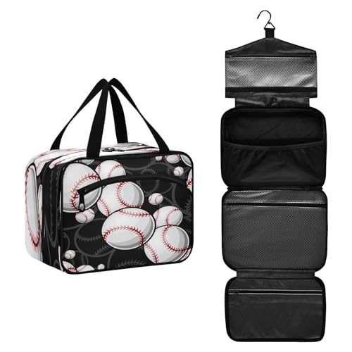 DEHOZO Sport-Baseball-Muster, Reise-Kulturbeutel, hängende Make-up-Tasche, Organizer für Damen und Herren, tragbare Kosmetiktasche, Waschbeutel für Reiseutensilien, Kosmetikartikel, Pinsel, Shampoo, von DEHOZO