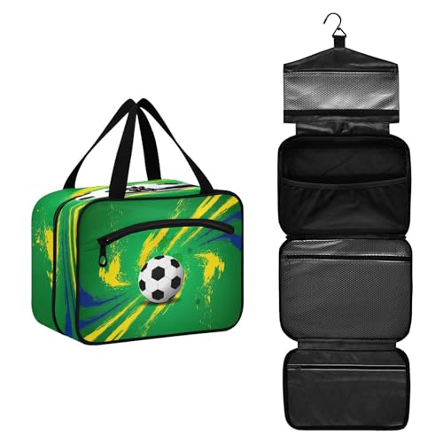 DEHOZO Sport Fußball Abstrakte Kunst Reise Kulturbeutel, hängende Make-up-Tasche Organizer für Frauen Männer, tragbare Kosmetiktasche Waschbeutel für Reise Essentials Toilettenartikel Kosmetik Pinsel von DEHOZO