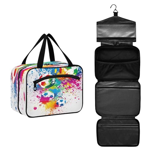 DEHOZO Sport-Fußball-Aquarell-Reise-Kulturbeutel, hängende Make-up-Tasche, Organizer für Damen und Herren, tragbare Kosmetiktasche, Waschbeutel für Reiseutensilien, Kosmetikartikel, Pinsel, Shampoo, von DEHOZO