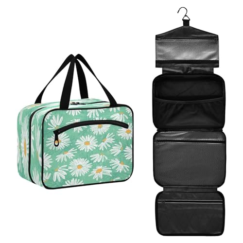 DEHOZO Spring Daisy Flower Green Travel Toiletry Bag, Hanging Makeup Bag Organizer for Women Men, Portable Cosmetic Bag Wash Bags for Travel Essentials Toiletries Cosmetics Brushes Shampoo, M, von DEHOZO