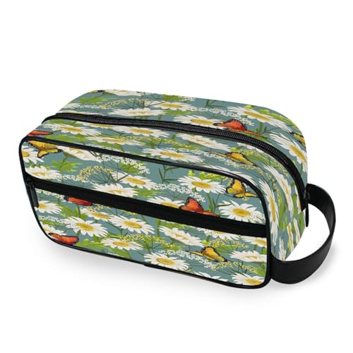 DEHOZO Tragbare Make-up-Tasche, Schmetterling, Wildblumen, Gänseblümchen, kleine Reise-Kosmetiktasche, Kulturbeutel für Damen und Herren, Make-up-Organizer-Tasche, Badezimmer-Make-up-Tasche für von DEHOZO