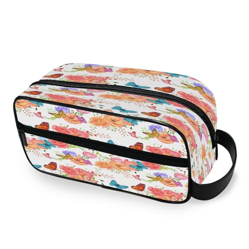 DEHOZO Tragbare Make-up-Tasche, Schmetterlings-Blumen-Mohnblumen-Wasserfarbe, kleine Reise-Kosmetiktasche, Kulturbeutel für Damen und Herren, Make-up-Organizer-Tasche, Badezimmer-Make-up-Tasche für von DEHOZO