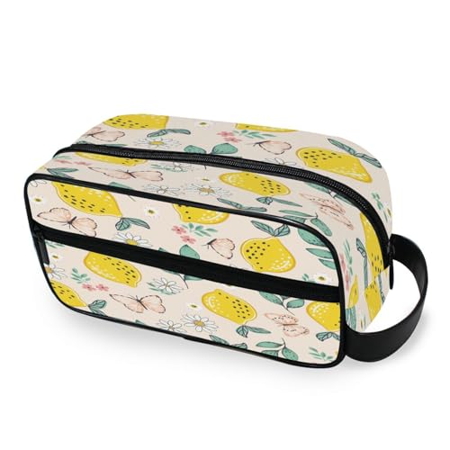 DEHOZO Tragbare Make-up-Tasche, Zitronen, Blumen, Schmetterling, Gänseblümchen, kleine Reise-Kosmetiktasche, Kulturbeutel für Damen und Herren, Make-up-Organizer-Tasche, Badezimmer-Make-up-Tasche für von DEHOZO