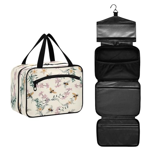 DEHOZO Vintage Flower Bees Reise-Kulturbeutel, hängende Make-up-Tasche Organizer für Damen und Herren, tragbare Kosmetiktasche, Waschbeutel für Reiseutensilien, Toilettenartikel, Kosmetik, Pinsel, von DEHOZO