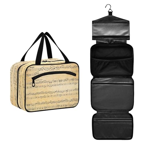 DEHOZO Vintage Musiknoten Musik Reise Kulturbeutel, hängende Make-up-Tasche Organizer für Frauen Männer, tragbare Kosmetiktasche Waschbeutel für Reise Essentials Toilettenartikel Kosmetik Pinsel von DEHOZO