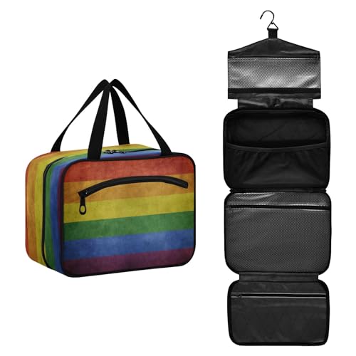 DEHOZO Vintage Retro Streifen Regenbogen Reise Kulturbeutel, hängende Make-up-Tasche Organizer für Frauen Männer, tragbare Kosmetiktasche Waschbeutel für Reise Essentials Toilettenartikel Kosmetik von DEHOZO