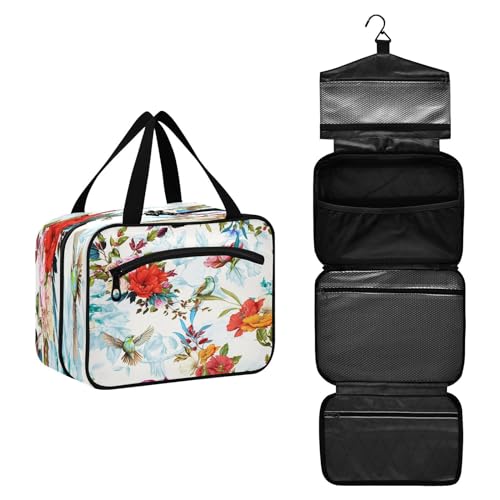 DEHOZO Vogel Frühling Blumen Reise Kulturbeutel, hängende Make-up-Tasche Organizer für Frauen Männer, tragbare Kosmetiktasche Waschbeutel für Reise Essentials Toilettenartikel Kosmetik Pinsel Shampoo, von DEHOZO