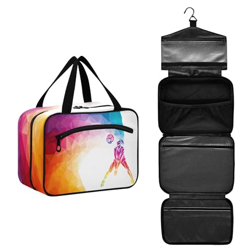 DEHOZO Volleyballspieler-Sport-Kulturbeutel, hängende Make-up-Tasche Organizer für Damen und Herren, tragbare Kosmetiktasche, Waschbeutel für Reiseutensilien, Kosmetikartikel, Pinsel, Shampoo, M, von DEHOZO