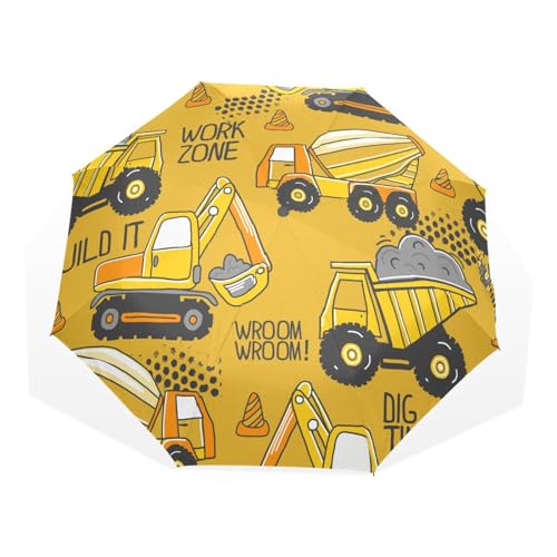 DEHOZO Winddichter Regenschirm für Reisen, Auto, Outdoor, Cartoon-Maschinen, LKW-Bagger, unzerbrechlich, 8 Rippen, kompakter Regenschirm, leichter Sonnenschirm, UV-Schutz, faltbarer Regenschirm für von DEHOZO