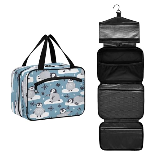 DEHOZO Winter Ice Cute Penguin Travel Culletry Bag, Hanging Makeup Bag Organizer for Women Men, Portable Cosmetic Bag Wash Bags for Travel Essentials Toiletries Cosmetics Brushes Shampoo, M, von DEHOZO