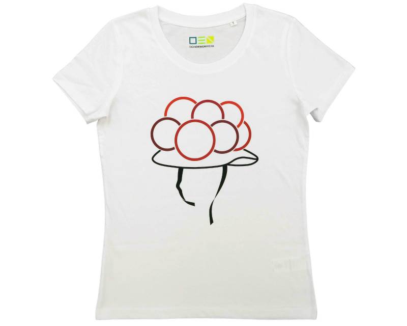 T-Shirt Weiß Mit Rotem Bollenhut Für Erwachsene Damen | Nachhaltige Bio-Baumwolle von DEINDESIGNWERK