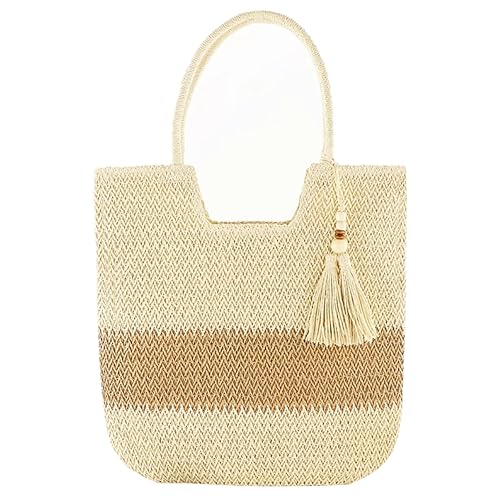 DEIUOG Strohtasche für Damen, große gewebte Tasche mit Reißverschluss, Stroh, Strandtasche, Tragetasche, Sommer-Bast, Handtasche, Bohemian-Schultertasche, khaki, 15.74*15.75inch /40*40cm von DEIUOG