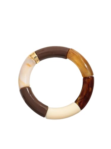 Acryl-Design-Stil, klobiges Bambus-Armband, stapelbar, für Damen, Boho-Stil, elastisch, bunte Röhrenperlen-Armbänder von DEJIN