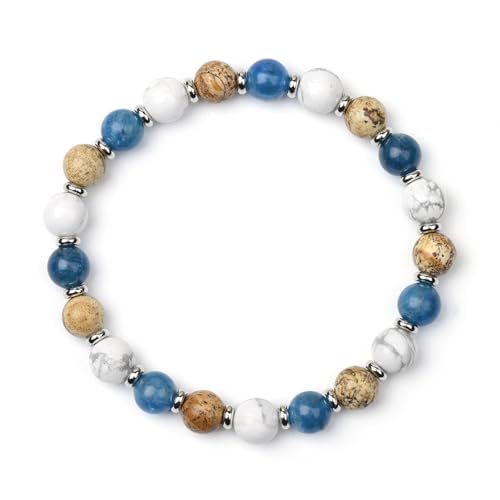 DEJIN 1 x 8 mm gemischter natürlicher Achat, rund, dehnbar, Armband für Damen oder als Geschenk für Freunde, Stein von DEJIN