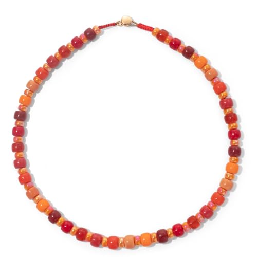 DEJIN 5 x 6 mm Glasrohr-Perlen-Halskette für Damen, handgefertigt, geflochtenes Halsband, trendiges Geschenk für Ehefrau, Mutter, Liebhaber, Freunde, Stein von DEJIN