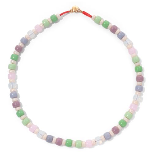 DEJIN 5 x 6 mm Glasrohr-Perlen-Halskette für Damen, handgefertigt, geflochtenes Halsband, trendiges Geschenk für Ehefrau, Mutter, Liebhaber, Freunde, Stein von DEJIN