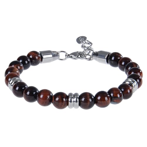 DEJIN 8 mm Naturstein-Lapislazuli-Perlenarmband, verstellbar, Edelstahl-Kette, Armband für Männer und Frauen, handgefertigte Geschenke, Stein von DEJIN