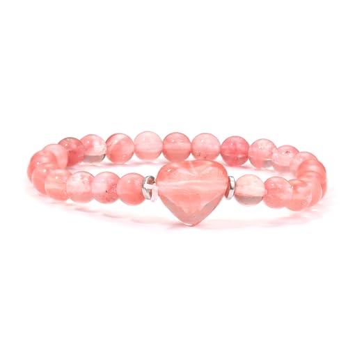 DEJIN 8 mm Perlen-Herz-Armband für Herren und Damen, Naturstein, Amethyst, weißer Kristall, Freundschaftsgeschenk, Stein von DEJIN