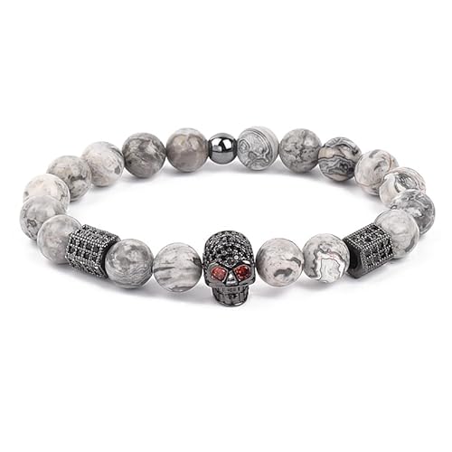 DEJIN Armband für Herren, Zirkonia, Totenkopf, Leopardenmuster, graue Karten, Steinperlen, Zirkonia, Zubehör, Geschenk, Stein von DEJIN