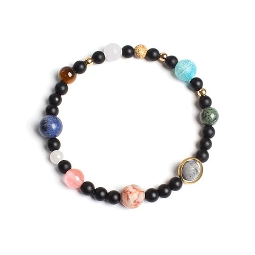 DEJIN Armband mit acht Planeten, Natursteinperlen, Universum, Sonnensystem, Armband für Männer und Frauen, handgefertigt, Yoga-Armreif, Geschenk, 2 Stück, Stein von DEJIN