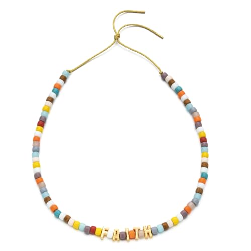 DEJIN Boho-Stil, handgefertigte Halskette, Natursteinperlen, Buchstaben-Liebesanhänger, Halskette, Geschenk für Frauen von DEJIN