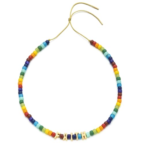 DEJIN Boho-Stil, handgefertigte Halskette, Natursteinperlen, Buchstaben-Liebesanhänger, Halskette, Geschenk für Frauen von DEJIN