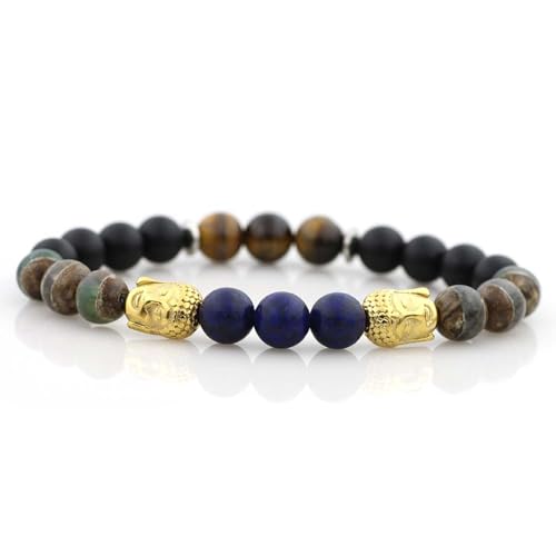 DEJIN Buddha-Perlenarmbänder und Armreifen aus 316L-Edelstahl, für Herren, Naturstein, Strang-Armband, Damen, Yoga, Gebetsgeschenk, Stein von DEJIN