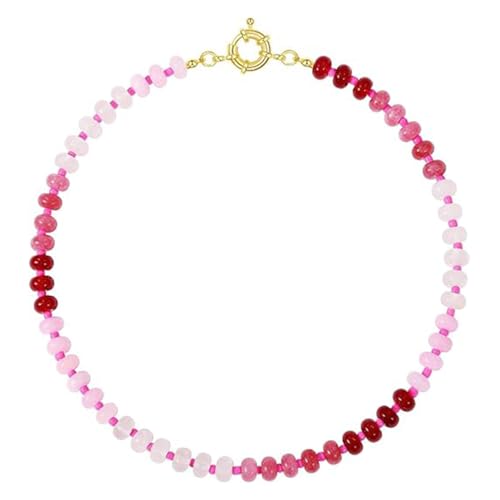 DEJIN Bunte Steinperlen-Halsketten für Damen, Regenbogen-Naturstein, Boho, handgefertigt, Edelstahl-Strang-Halskette, Stein von DEJIN