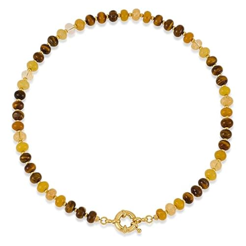 DEJIN Bunte Steinperlen-Halsketten für Damen, Regenbogen-Naturstein, Boho, handgefertigt, Edelstahl-Strang-Halskette, Stein von DEJIN