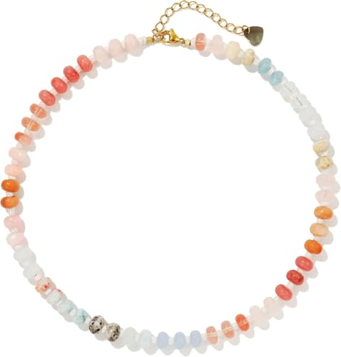 DEJIN Bunte Steinperlen-Halsketten für Damen, Regenbogen-Naturstein, Boho, handgefertigt, Edelstahl-Strang-Halskette, Stein von DEJIN