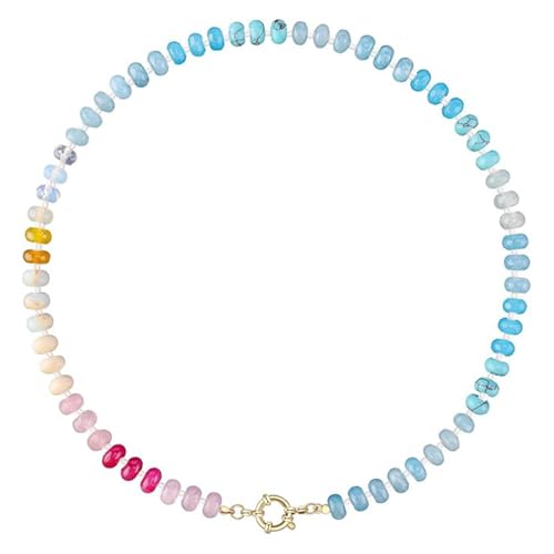 DEJIN Bunte Steinperlen-Halsketten für Damen, Regenbogen-Naturstein, Boho, handgefertigt, Edelstahl-Strang-Halskette, Stein von DEJIN