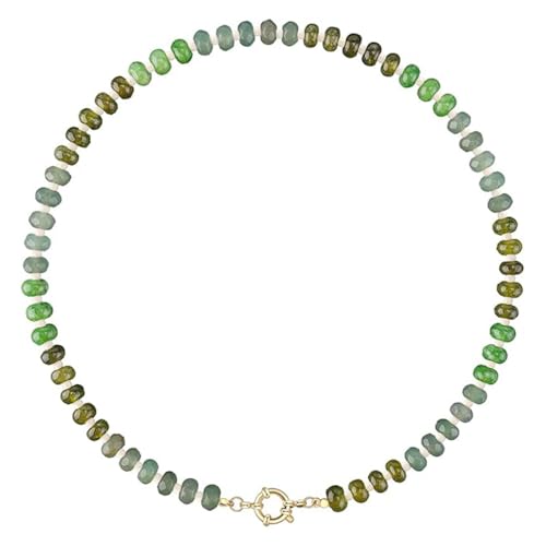 DEJIN Bunte Steinperlen-Halsketten für Damen, Regenbogen-Naturstein, Boho, handgefertigt, Edelstahl-Strang-Halskette, Stein von DEJIN