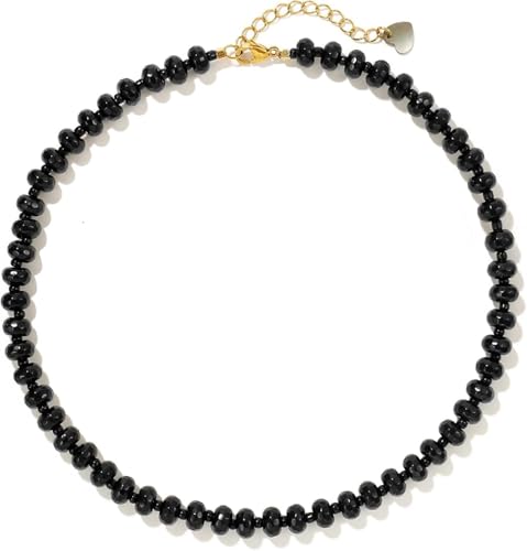 DEJIN Bunte Steinperlen-Halsketten für Damen, Regenbogen-Naturstein, Boho, handgefertigt, Edelstahl-Strang-Halskette, Stein von DEJIN