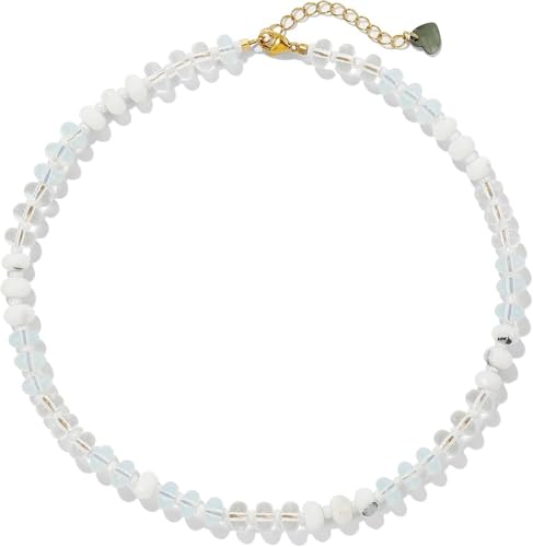 DEJIN Bunte Steinperlen-Halsketten für Damen, Regenbogen-Naturstein, Boho, handgefertigt, Edelstahl-Strang-Halskette, Stein von DEJIN